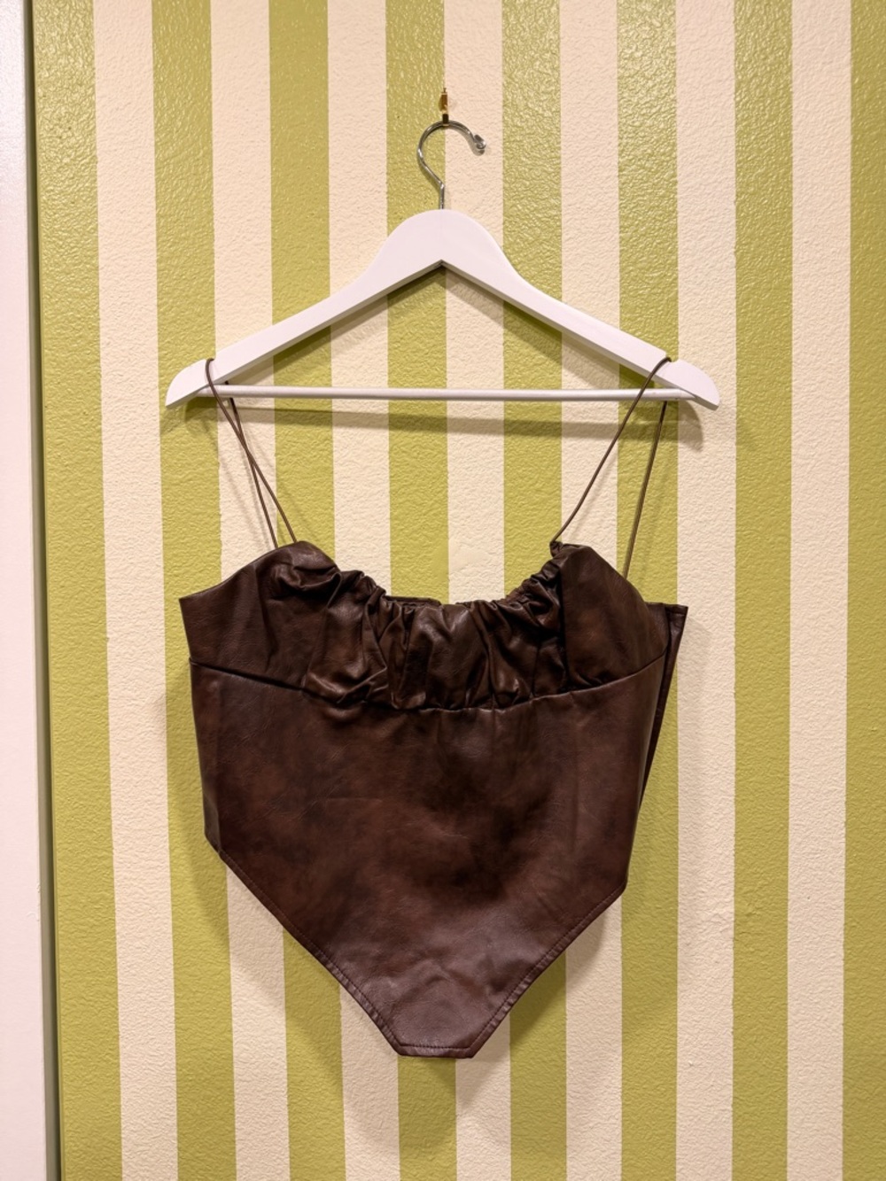 PrettyLittleThing Brown Faux Leather Ruched Handkerchief Cami